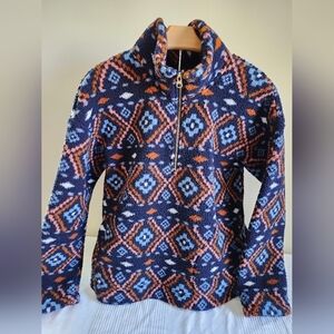 Old Navy Womens Fleece Pullover Size L Navy Multi-Color Aztec‎ Western Geometric